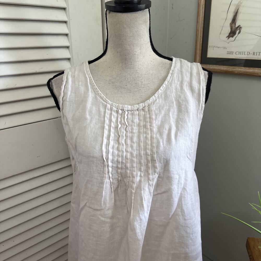 Laura Bianchi Top Womens Large Off White Beige Linen Sleeveless Coastal Italy - Picture 2 of 8